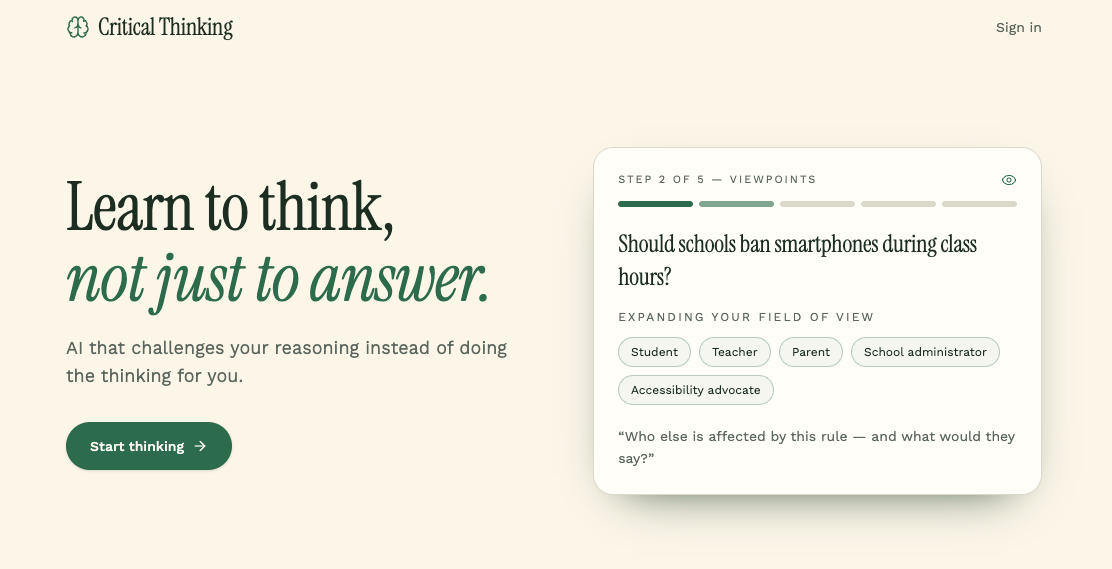 Critical Thinking — AI that challenges your reasoning