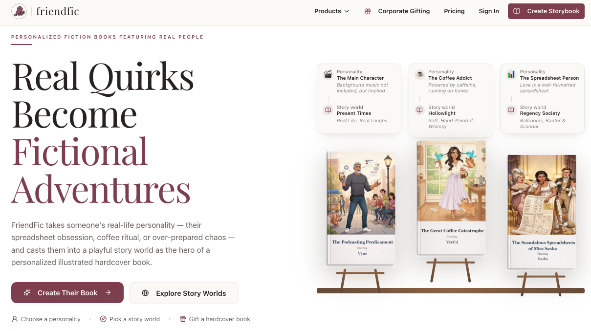 FriendFic — personalized illustrated storybooks