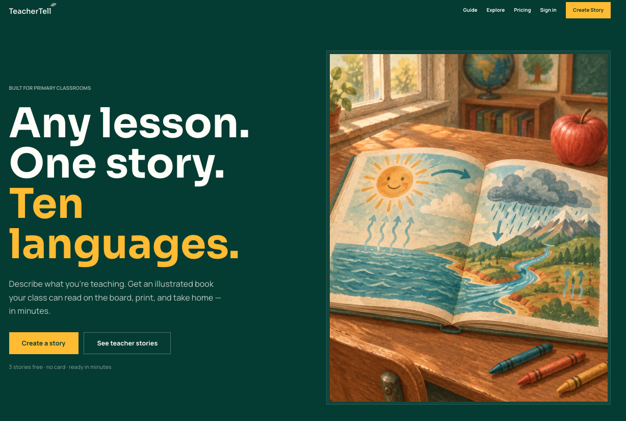 TeacherTell — an illustrated water cycle book in a classroom